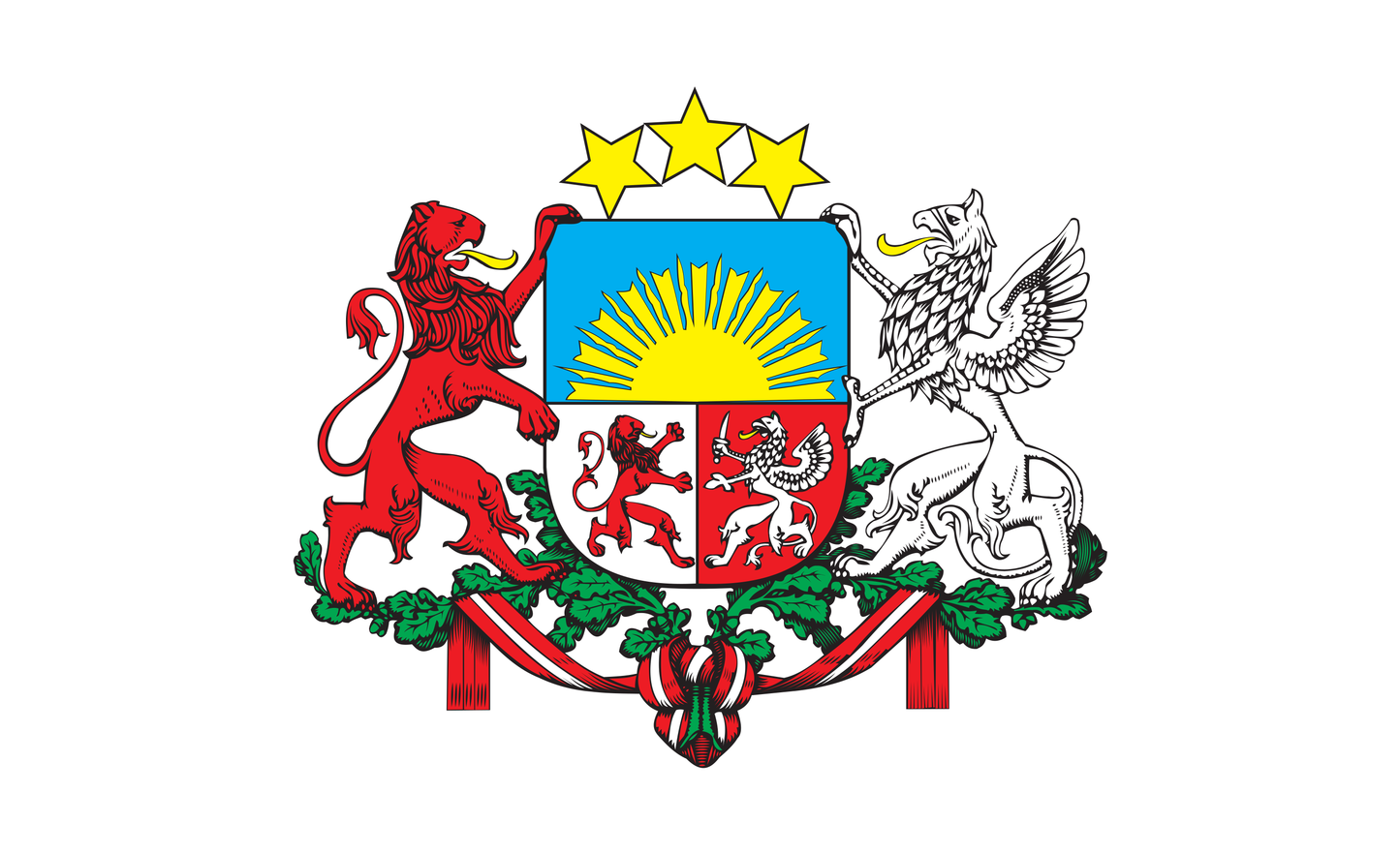 Lettlandflagge mit Wappen, Lettland, Nationalflaggen, Nationalfahnen