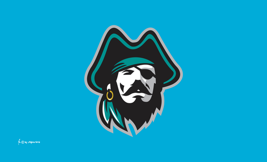 Piratengesicht auf blau Fahne, Flagge