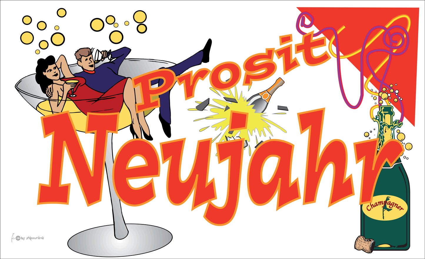 Silvesterflagge,Prosit Neujahr,weiß