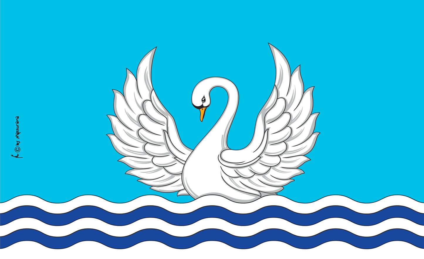 Cygne avec drapeau à vagues
