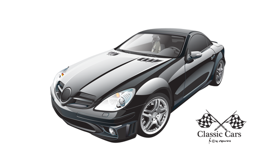 Sportwagen black, Auto, Autofahne, Autoflagge, Oldtimer