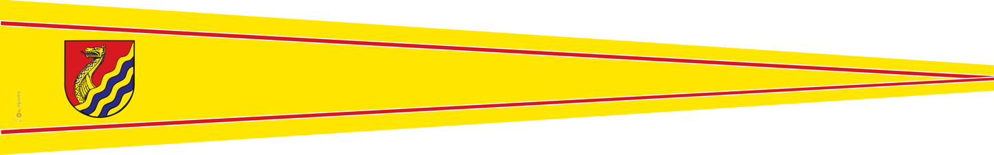 Wimpel Wenningstedt-Braderup – Drachenmotiv und Wellen auf gelbem Grund