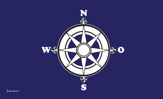 Windrose blau, Windrosen flagge, Windrose und Weltkarte