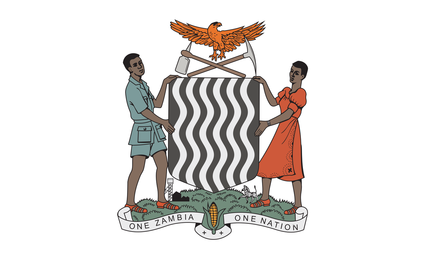 Zambia mit Wappen, Zambia, Afrika, Nationalfahnen