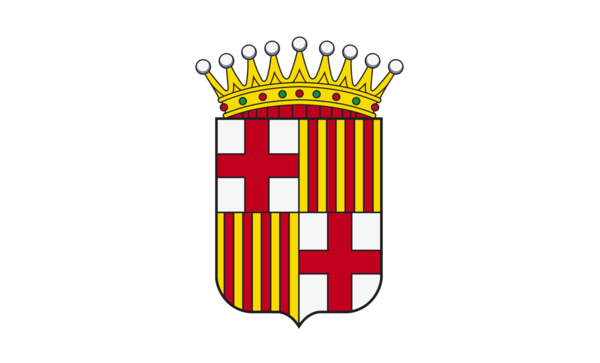 Barcelonaflagge mit Wappen, Spanien, Nationalflaggen, Nationalfahnen