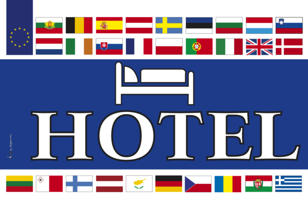 Hotel mit Bett; Europa-Flagge,Werbung-,Marketingflaggen, Hotel, Restaurant, Bistro