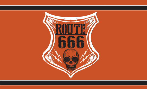 Route 666 Flagge Totenkopf-Skull, Motorradflagge,  Auto, Autofahne, Autoflagge, Oldtimer